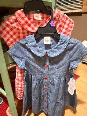Wonder Nation Baby Girl Dress Bundle (2) NWT Chambray & Red Gingham 12M